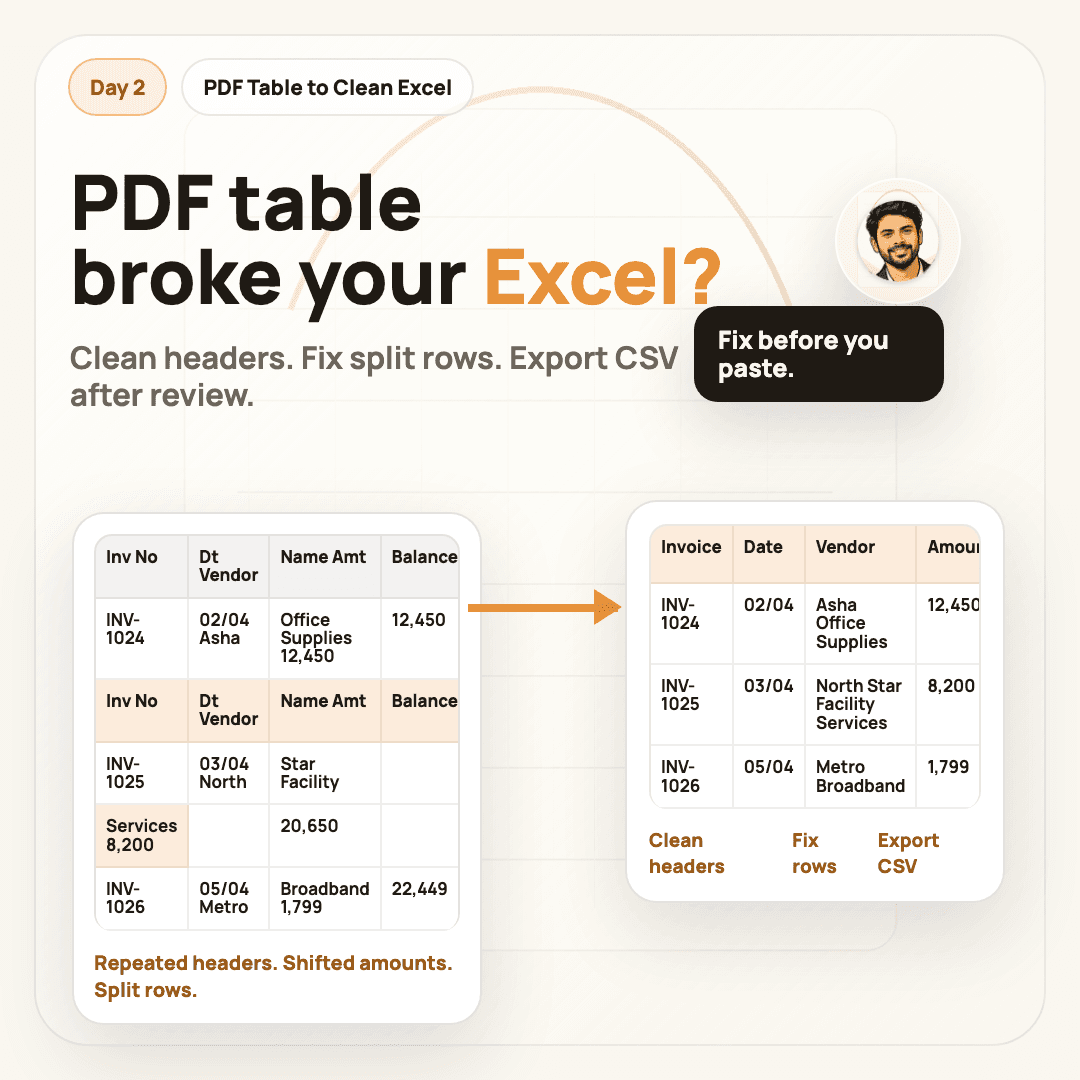 PDF table cleanup preview